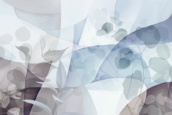 Fototapety Abstrakcyjna ilustracja botaniczna z liśćmi eukaliptusa i geometrycznymi kształtami w, Fototapety Abstrakcja, w09061 : Uwalls.pl