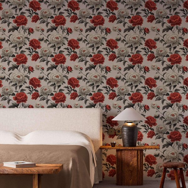 Tapety Piwonie w stylu retro na beżowym tle, Tapety Z kwiatami, a00107 : Uwalls.pl