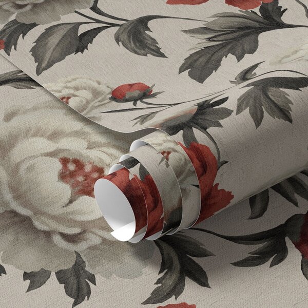 Tapety Piwonie w stylu retro na beżowym tle, Tapety Z kwiatami, a00107 : Uwalls.pl