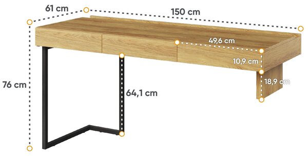 BIURKO 3s Teen Flex Hikora Naturalna 150 cm