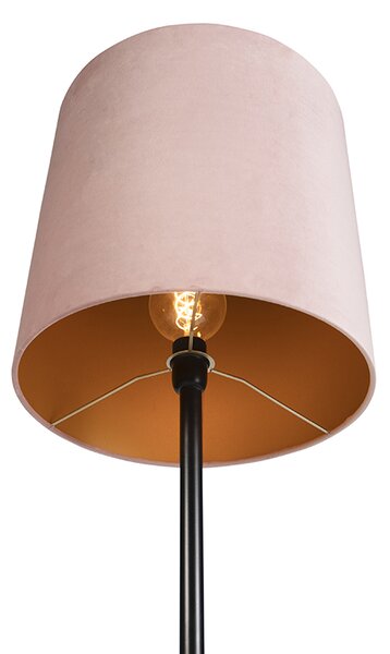Lampa stojąca czarna z różowym aksamitnym abażurem ze złotem 40 cm - Simplo