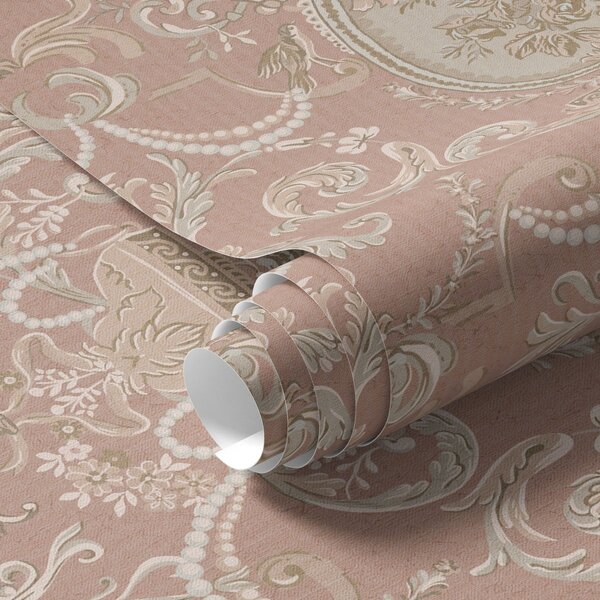 Tapety Barokowy ornament z kwiatami na różowym tle, Tapety w stylu francuskim, a00160 : Uwalls.pl