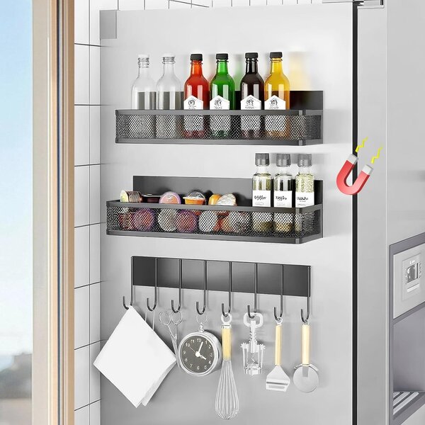 Solidchoice - Magnetyczny organizer na przyprawy z 10 haczykami - zestaw 3 sztuk - czarny