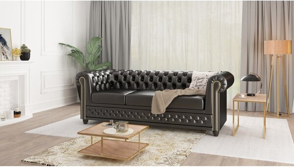Czarna sofa z imitacji skóry 203 cm York – Ropez