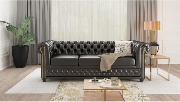 Czarna sofa z imitacji skóry 203 cm York – Ropez