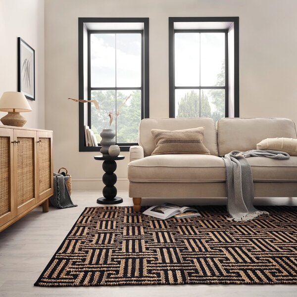 Czarno-naturalny dywan z mieszanki juty tkany ręcznie 160x230 cm Meander Jute – Flair Rugs