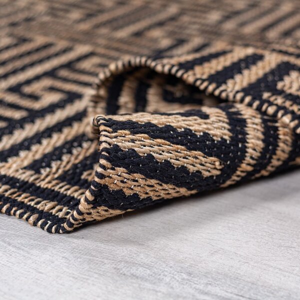 Czarno-naturalny dywan z mieszanki juty tkany ręcznie 160x230 cm Meander Jute – Flair Rugs