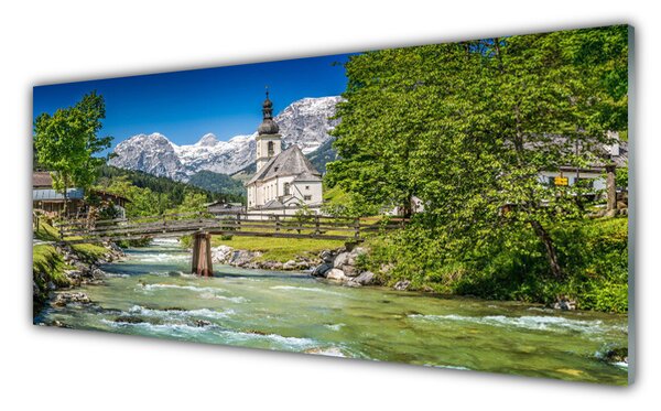 Obraz na Szkle Kościół Most Jezioro Natura
