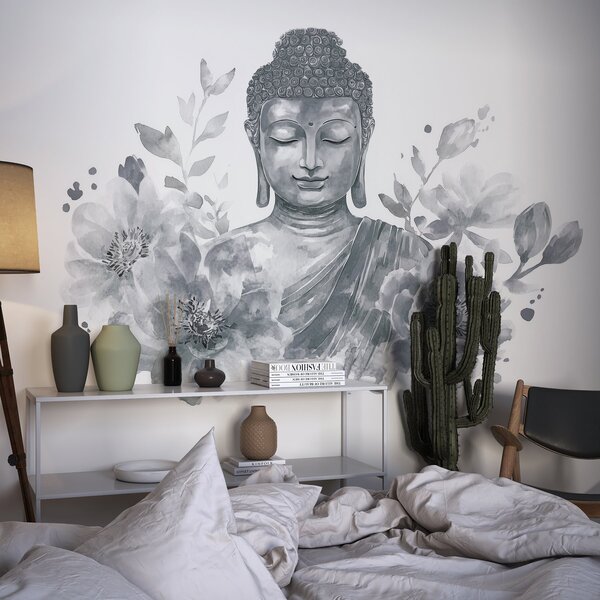 Fototapety Akwarela Budda z kwiatami, duchowa, szara paleta kolorów , Fototapety Kwiaty, w04005v1 : Uwalls.pl