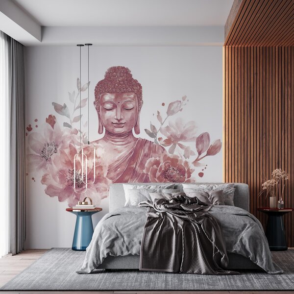 Fototapety Akwarela Budda z kwiatami, duchowa, bordowa paleta kolorów , Fototapety Kwiaty, w04005v2 : Uwalls.pl