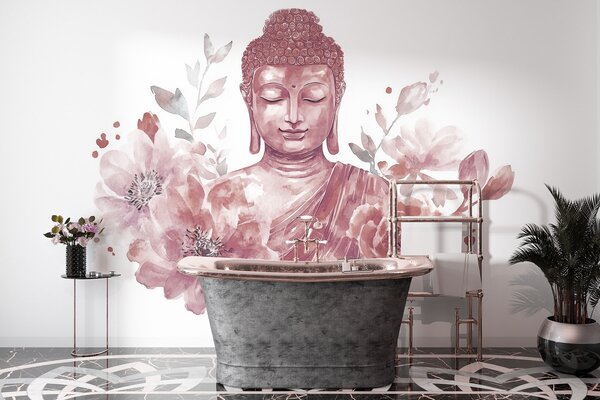 Fototapety Akwarela Budda z kwiatami, duchowa, bordowa paleta kolorów , Fototapety Kwiaty, w04005v2 : Uwalls.pl