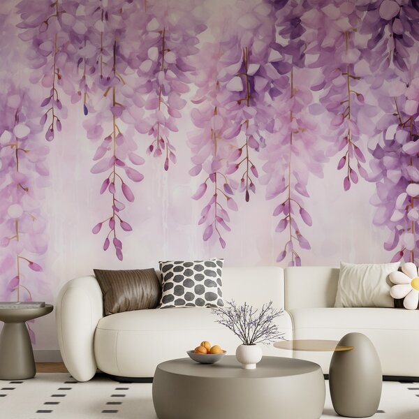Fototapety Delikatna kompozycja akwarelowa z kaskadową glicynią w delikatnych lawendowych i różowych, Fototapety Kwiaty, w04034 : Uwalls.pl
