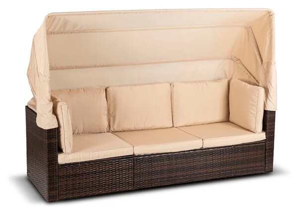 Zestaw Mebli Ogrodowych CALIENTE Modułowy Sofa 2x Fotel Stolik Tarasowy Brązowy/Beżowy Technorattan Nowoczesny