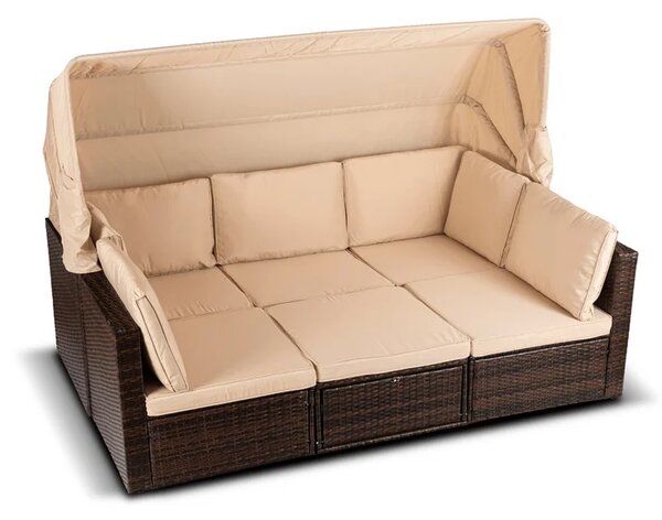 Zestaw Mebli Ogrodowych CALIENTE Modułowy Sofa 2x Fotel Stolik Tarasowy Brązowy/Beżowy Technorattan Nowoczesny