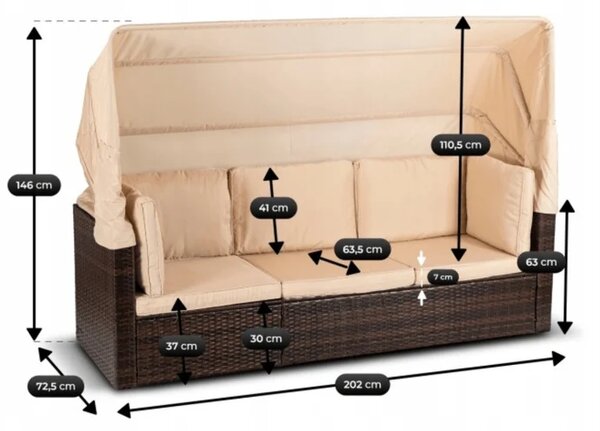 Zestaw Mebli Ogrodowych CALIENTE Modułowy Sofa 2x Fotel Stolik Tarasowy Brązowy/Beżowy Technorattan Nowoczesny