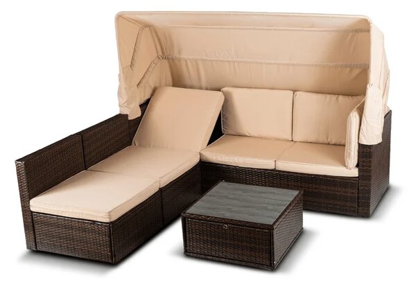 Zestaw Mebli Ogrodowych CALIENTE Modułowy Sofa 2x Fotel Stolik Tarasowy Brązowy/Beżowy Technorattan Nowoczesny