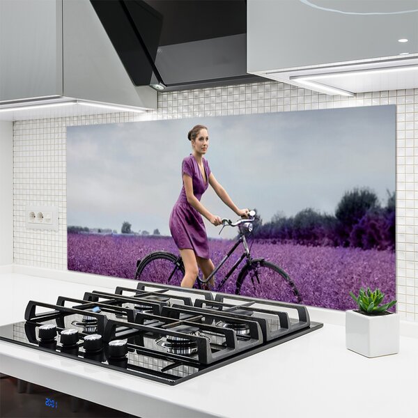 Panel Szklany Kobieta Rower Łąka Człowiek