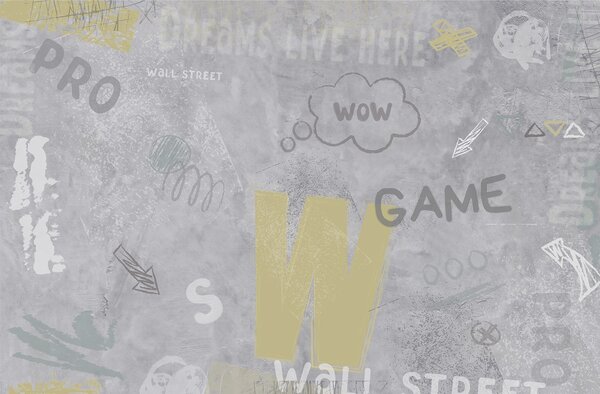 Fototapety Projekt w stylu street art z żółtymi napisami na tle betonowej ściany, Fototapety Młodzieżowe, w04056 : Uwalls.pl