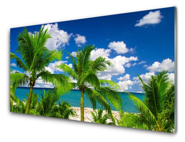 Obraz Szklany Morze Palma Drzewa Krajobraz