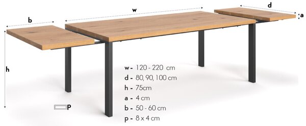 Stół z litego drewna Ramme z dostawkami Buk 120x80 cm Jedna dostawka 60 cm