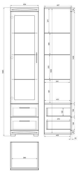 Witryna SIMPLE KWD1SZ2 Dąb Craft Złoty/Biały Połysk - REGAŁ SZAFKA DO SALONU SZKŁO