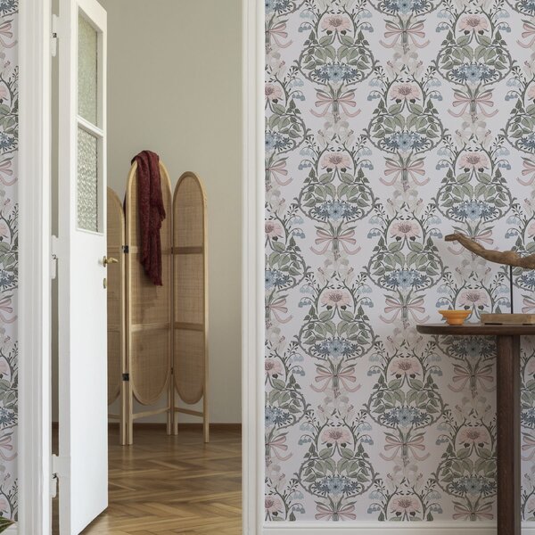 Tapety Retro kwiatowy wzór z kokardkami i pąkami, Tapety w stylu francuskim, a00174 : Uwalls.pl