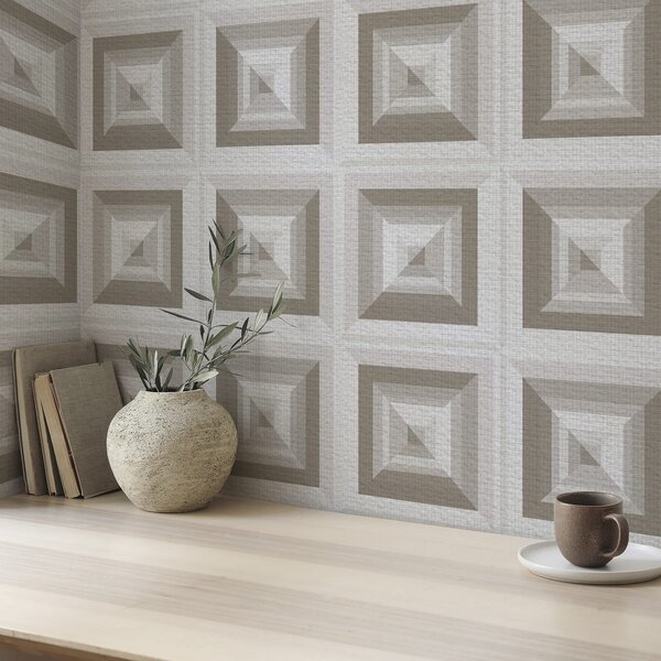 Tapety Geometryczny trójwymiarowy wzór w odcieniach szarości i beżu, Tapety w stylu skandynawskim, a00187 : Uwalls.pl