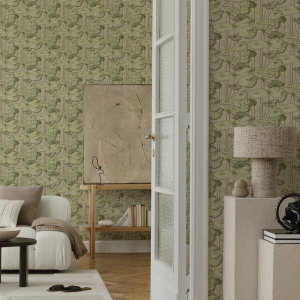 Tapety Graficzne liście lotosu w stylu retro na beżowym tle, Tapety Z kwiatami, a00188 : Uwalls.pl