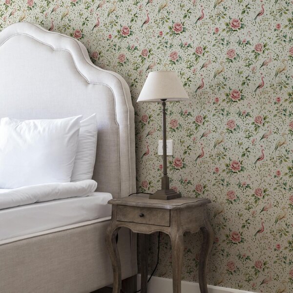 Tapety Pastelowe różowe róże i ptaki w stylu shabby chic, Tapety Angielskie, a00201 : Uwalls.pl