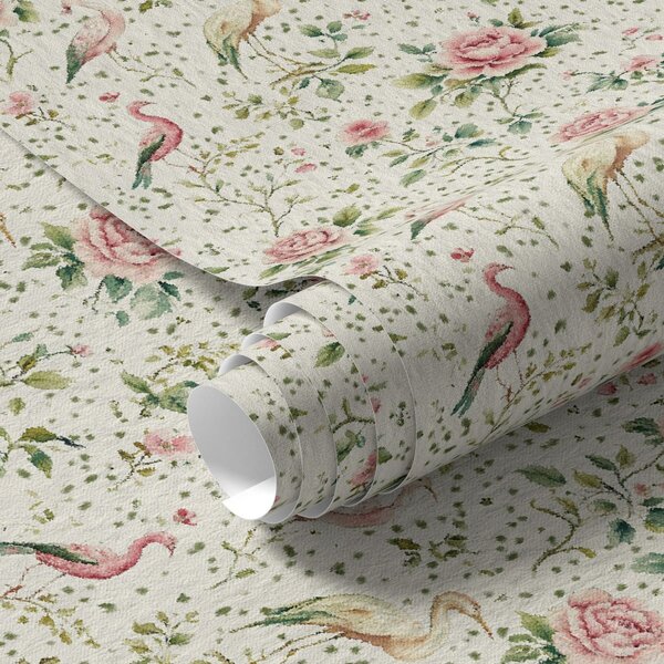 Tapety Pastelowe różowe róże i ptaki w stylu shabby chic, Tapety Angielskie, a00201 : Uwalls.pl