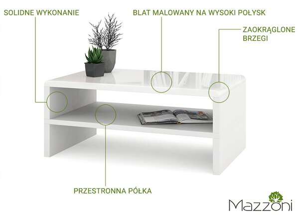 ROCK Biały Połysk/Biały - NOWOCZESNA ŁAWA STOLIK Z PÓŁKĄ