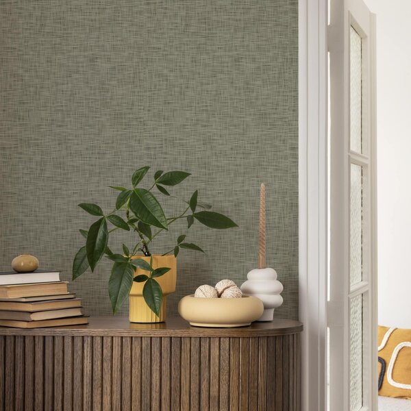 Tapety Szaro-zielona tekstura tkaniny, wzór siatki lnianej, Tapety Loft, a00235 : Uwalls.pl