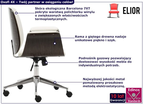 Biały nowoczesny fotel obrotowy z ekoskóry S2-S85