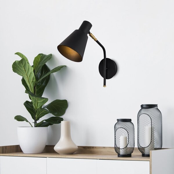 Czarny/w kolorze złota kinkiet ø 15 cm Kem – Opviq lights