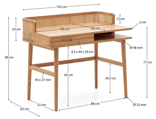 Biurko w dekorze jesionu 62x105 cm Araxi – Kave Home