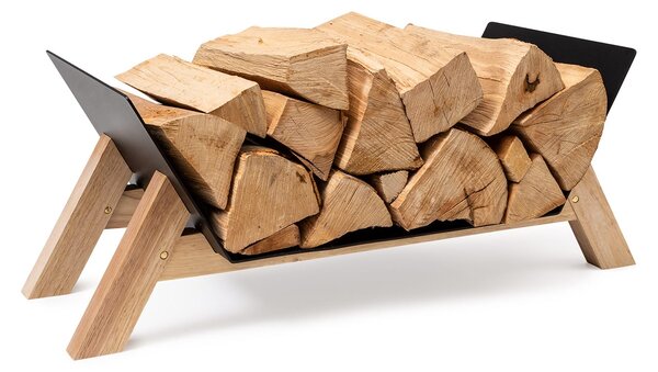 Blumfeldt Langdon Wood Black, stojak na drewno kominkowe, 68 x 38 x 34 cm, żelazo i drewno