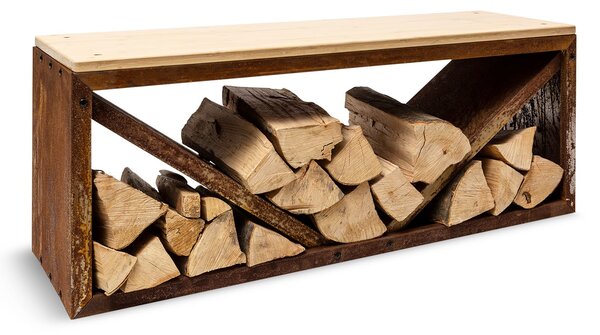 Blumfeldt Kindlewood L Rust, schowek na drewno, ławka, 104 x 40 x 35 cm, bambus, cynk
