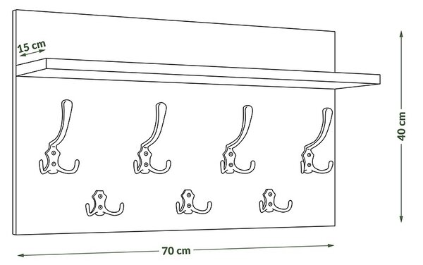 FINLO Czarny Mat/uchwyty Złoty Połysk - NOWOCZESNY WIESZAK ŚCIENNY Z PÓŁKĄ DO PRZEDPOKOJU 90 i 70 cm