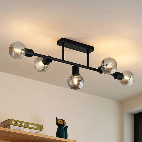 Lampa sufitowa Biscala Lindby, możliwość ściemniania, czarny, salon / jadalnia, metal, vintage