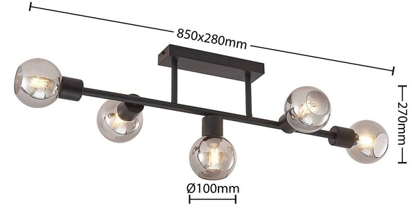 Lampa sufitowa Biscala Lindby, możliwość ściemniania, czarny, salon / jadalnia, metal, vintage
