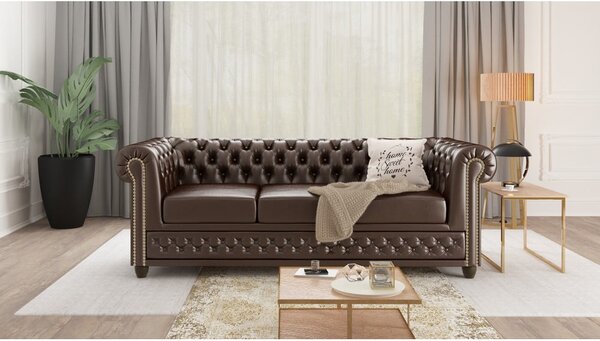 Ciemnobrązowa sofa z imitacji skóry 203 cm York – Ropez