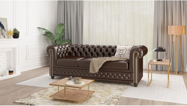 Ciemnobrązowa sofa z imitacji skóry 203 cm York – Ropez