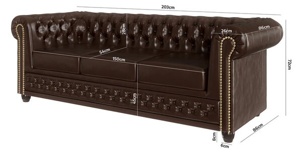 Ciemnobrązowa sofa z imitacji skóry 203 cm York – Ropez