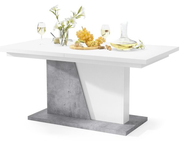NOBLE NOIR Biały Mat/Beton Millenium - STÓŁ ROZKŁADANY DO 218 cm!