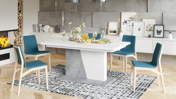 NOBLE NOIR Biały Mat/Beton Millenium - STÓŁ ROZKŁADANY DO 218 cm!