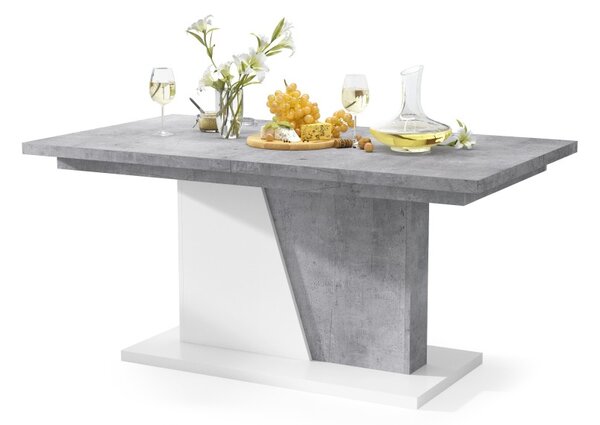 NOBLE NOIR Beton Millenium/Biały Mat - STÓŁ ROZKŁADANY DO 218 cm!