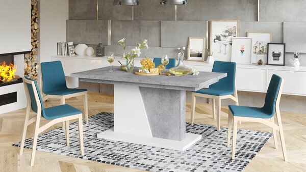 NOBLE NOIR Beton Millenium/Biały Mat - STÓŁ ROZKŁADANY DO 218 cm!