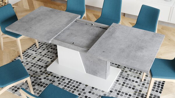 NOBLE NOIR Beton Millenium/Biały Mat - STÓŁ ROZKŁADANY DO 218 cm!