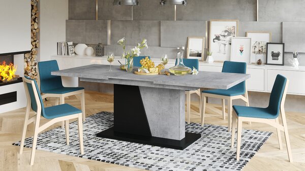 NOBLE NOIR Beton Millenium/Czarny Mat - STÓŁ ROZKŁADANY DO 218 cm!