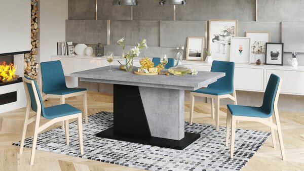 NOBLE NOIR Beton Millenium/Czarny Mat - STÓŁ ROZKŁADANY DO 218 cm!